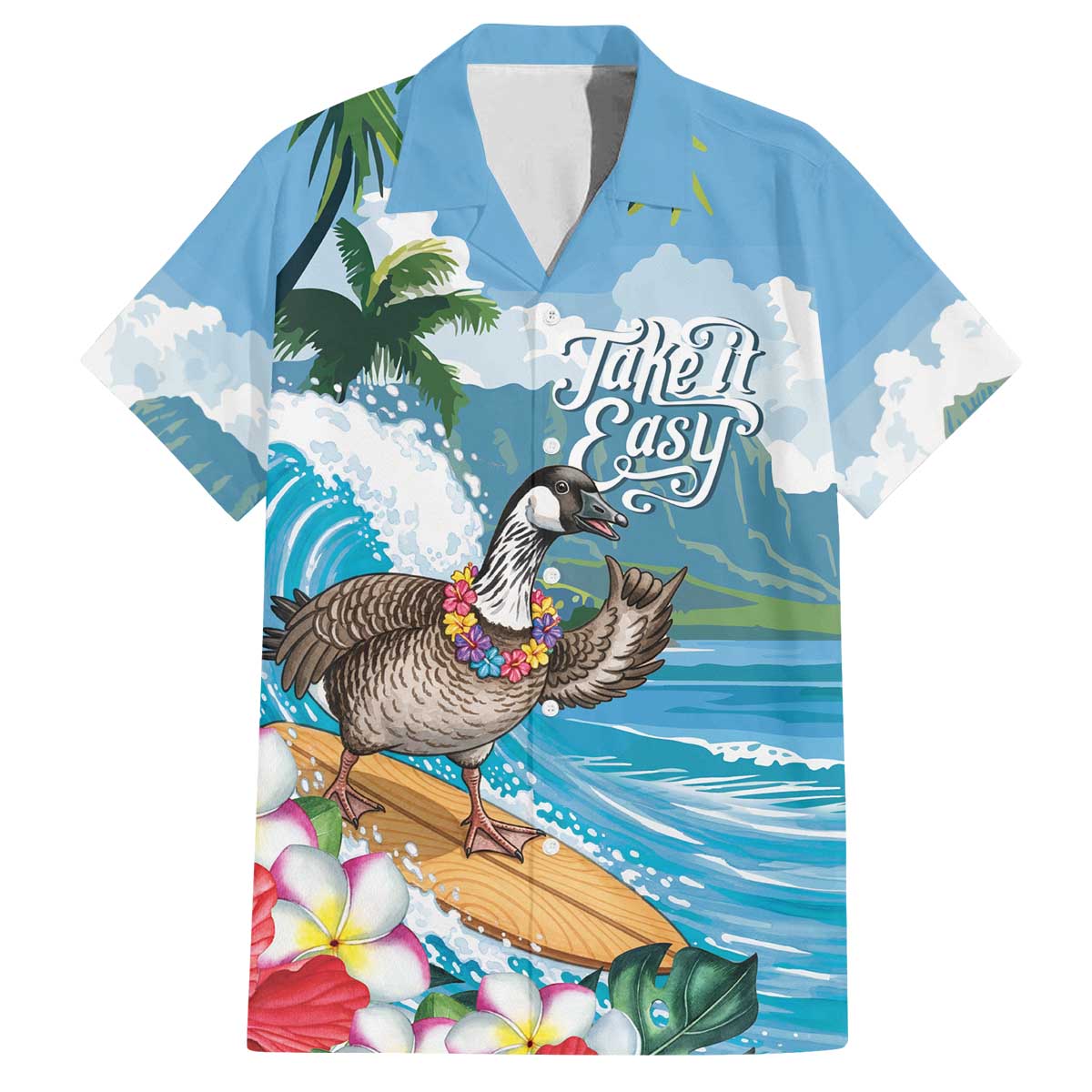 Aloha Hawaii Shaka Nene Goose Family Matching Off The Shoulder Long Sleeve Dress and Hawaiian Shirt Surfing Take It Easy - Polynesian Pride