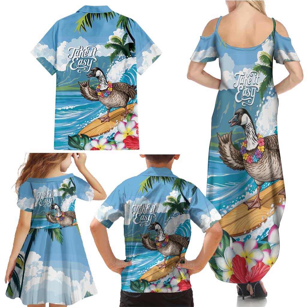 Aloha Hawaii Shaka Nene Goose Family Matching Summer Maxi Dress and Hawaiian Shirt Surfing Take It Easy - Polynesian Pride