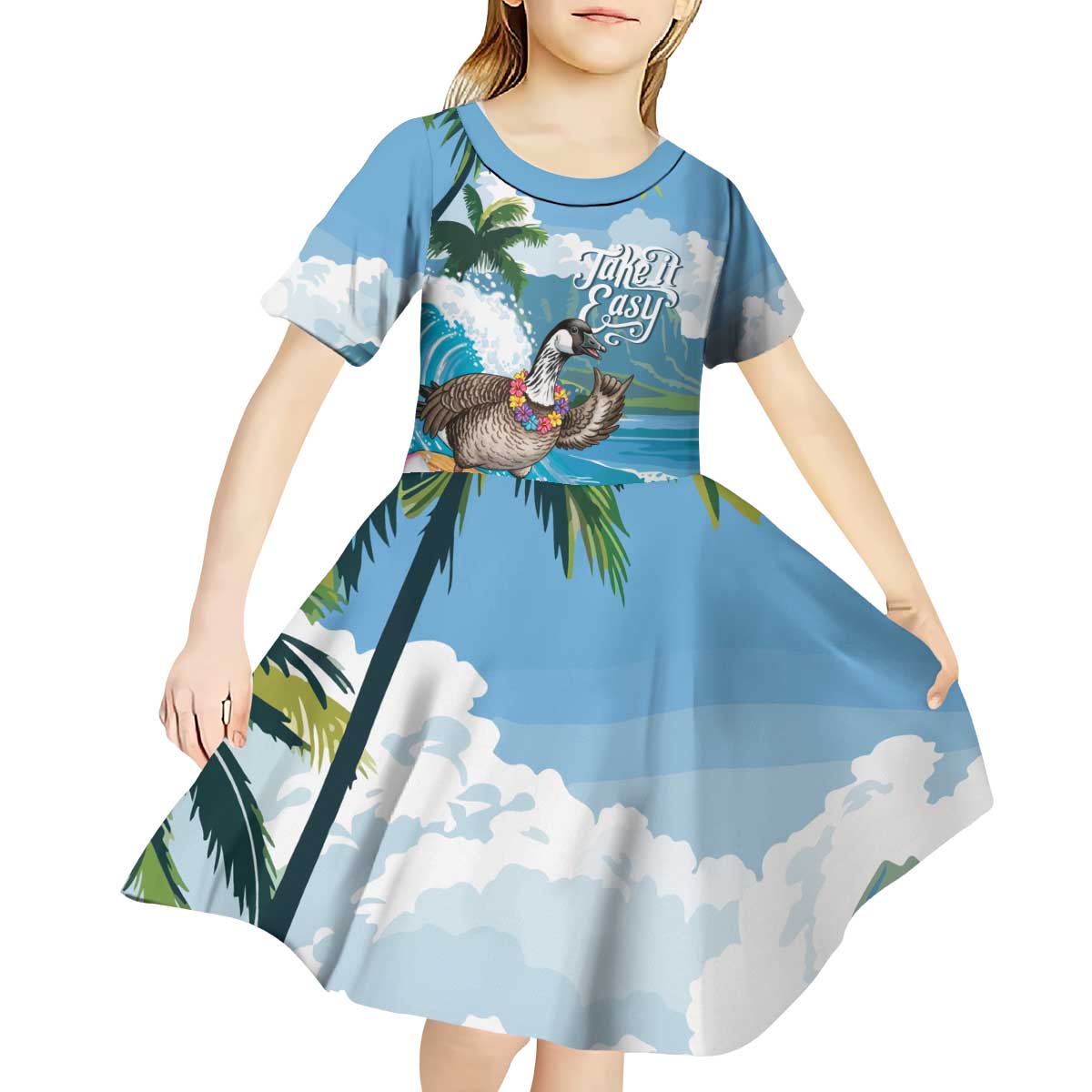 Aloha Hawaii Shaka Nene Goose Kid Short Sleeve Dress Surfing Take It Easy - Polynesian Pride