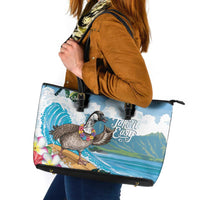 Aloha Hawaii Shaka Nene Goose Leather Tote Bag Surfing Take It Easy - Polynesian Pride