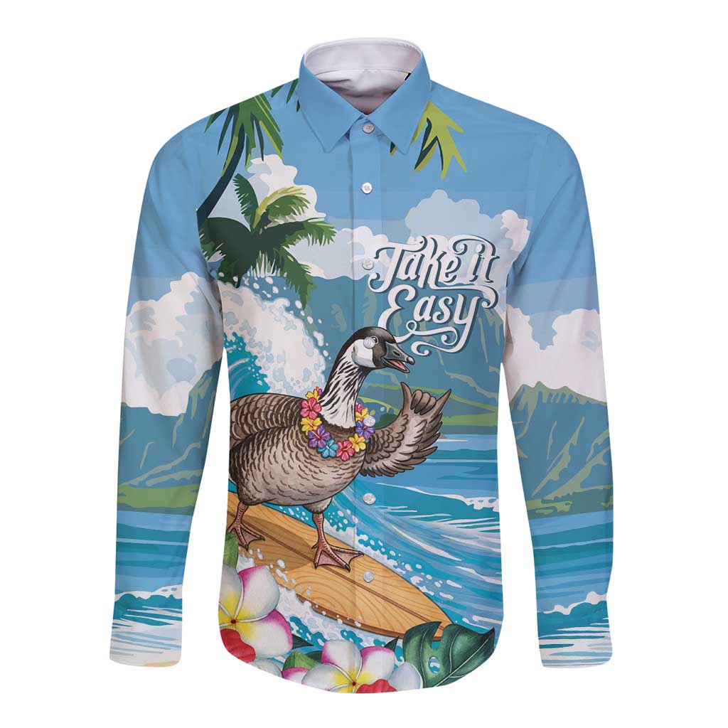 Aloha Hawaii Shaka Nene Goose Long Sleeve Button Shirt Surfing Take It Easy - Polynesian Pride