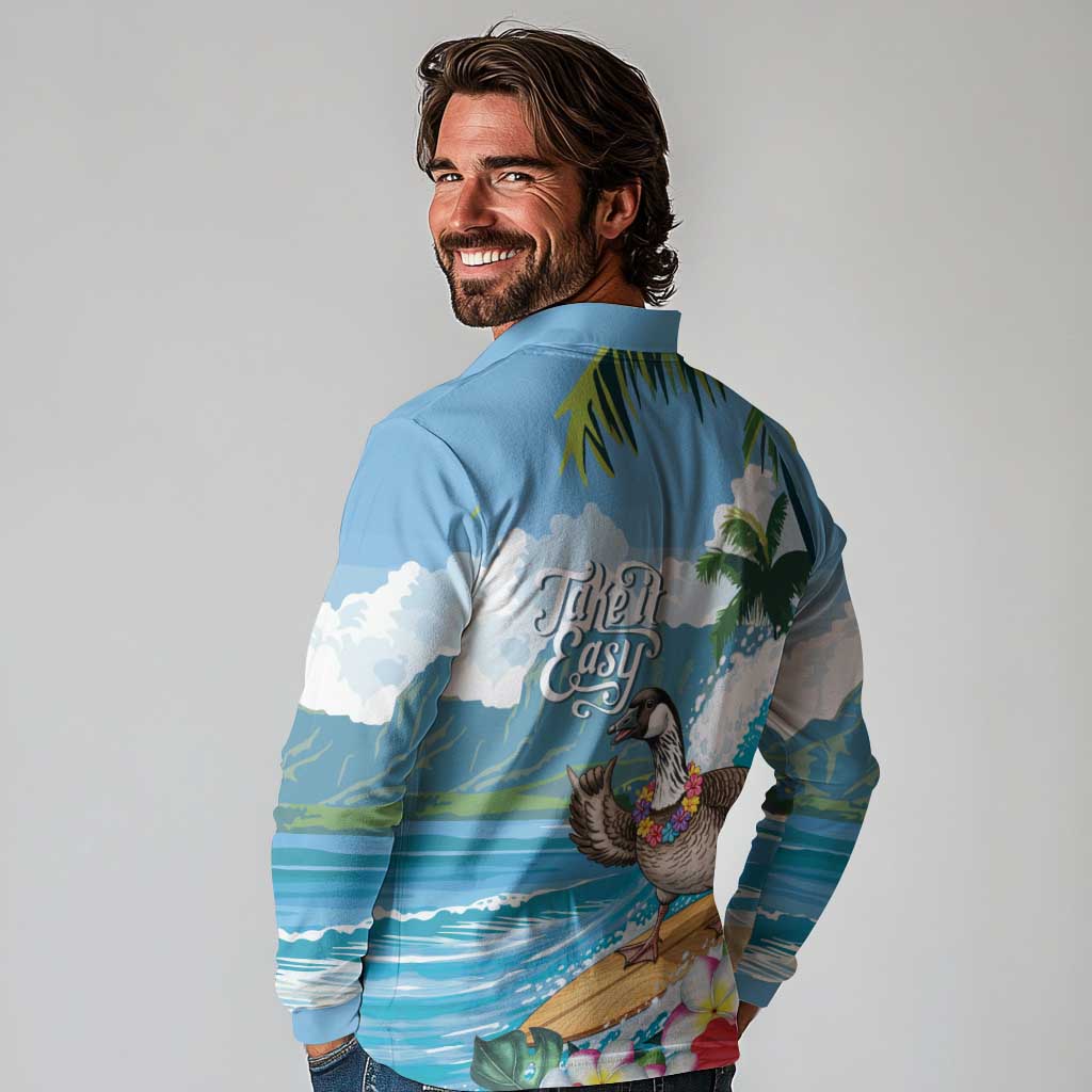 Aloha Hawaii Shaka Nene Goose Long Sleeve Polo Shirt Surfing Take It Easy - Polynesian Pride