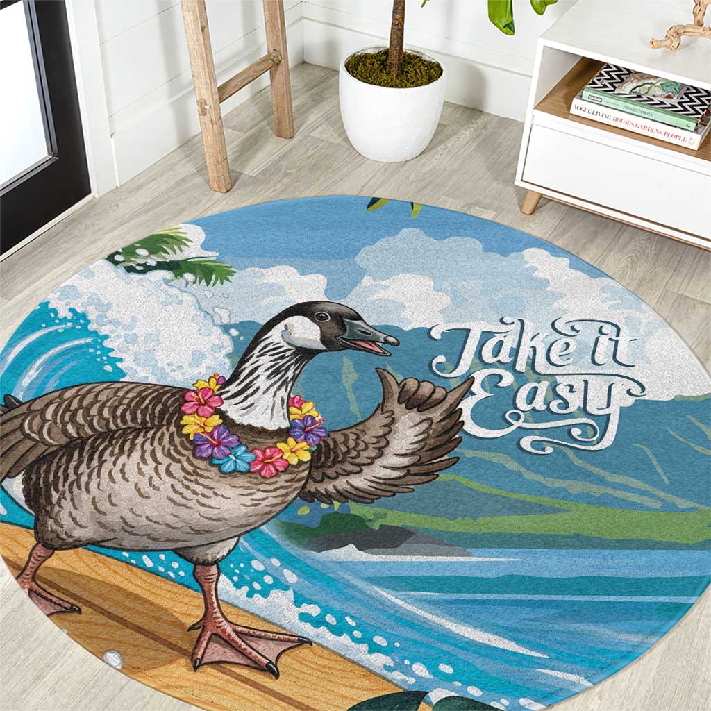 Aloha Hawaii Shaka Nene Goose Round Carpet Surfing Take It Easy - Polynesian Pride