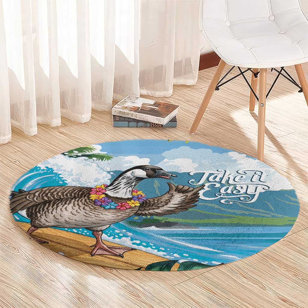 Aloha Hawaii Shaka Nene Goose Round Carpet Surfing Take It Easy - Polynesian Pride
