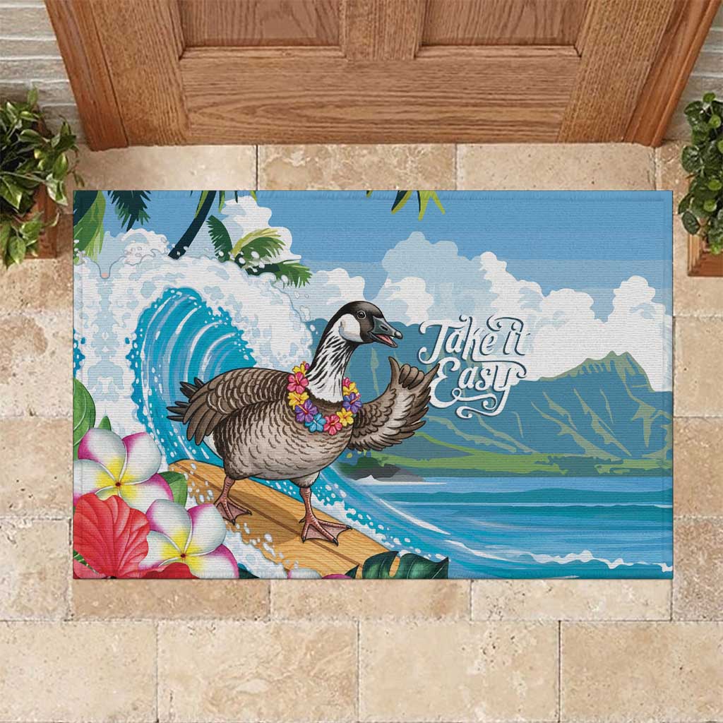 Aloha Hawaii Shaka Nene Goose Rubber Doormat Surfing Take It Easy - Polynesian Pride