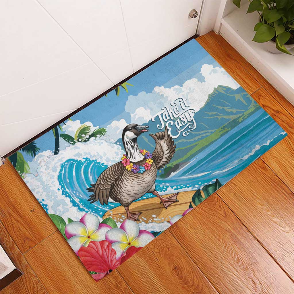Aloha Hawaii Shaka Nene Goose Rubber Doormat Surfing Take It Easy - Polynesian Pride
