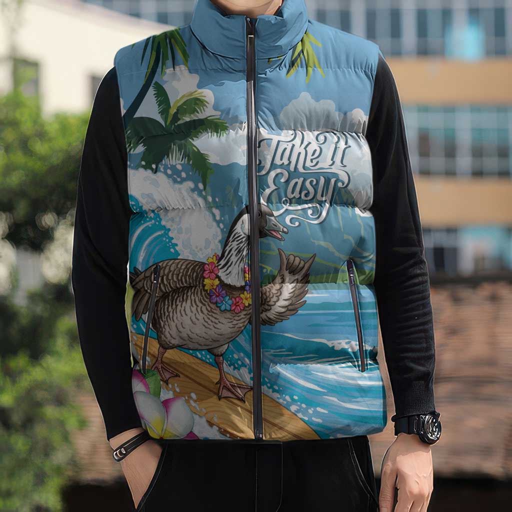 Aloha Hawaii Shaka Nene Goose Sleeveless Puffer Jacket Surfing Take It Easy - Polynesian Pride
