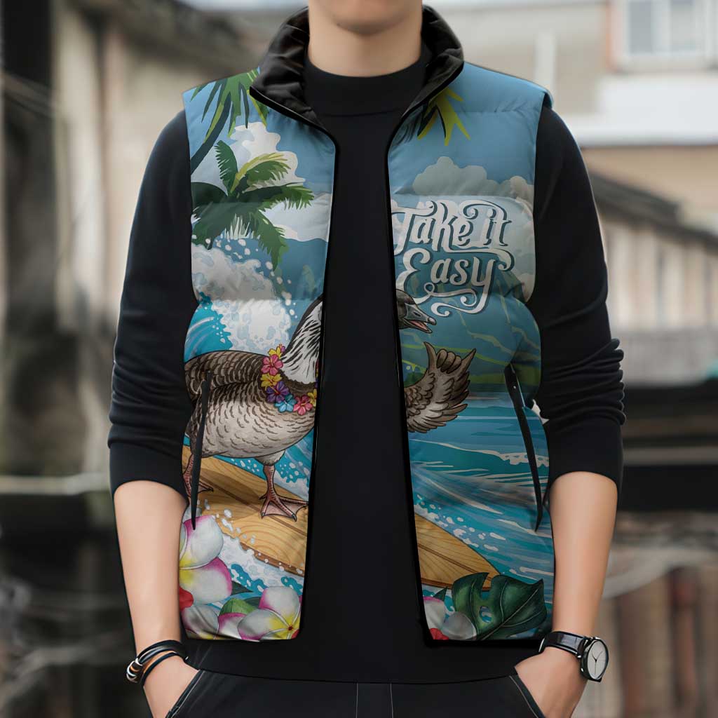 Aloha Hawaii Shaka Nene Goose Sleeveless Puffer Jacket Surfing Take It Easy - Polynesian Pride
