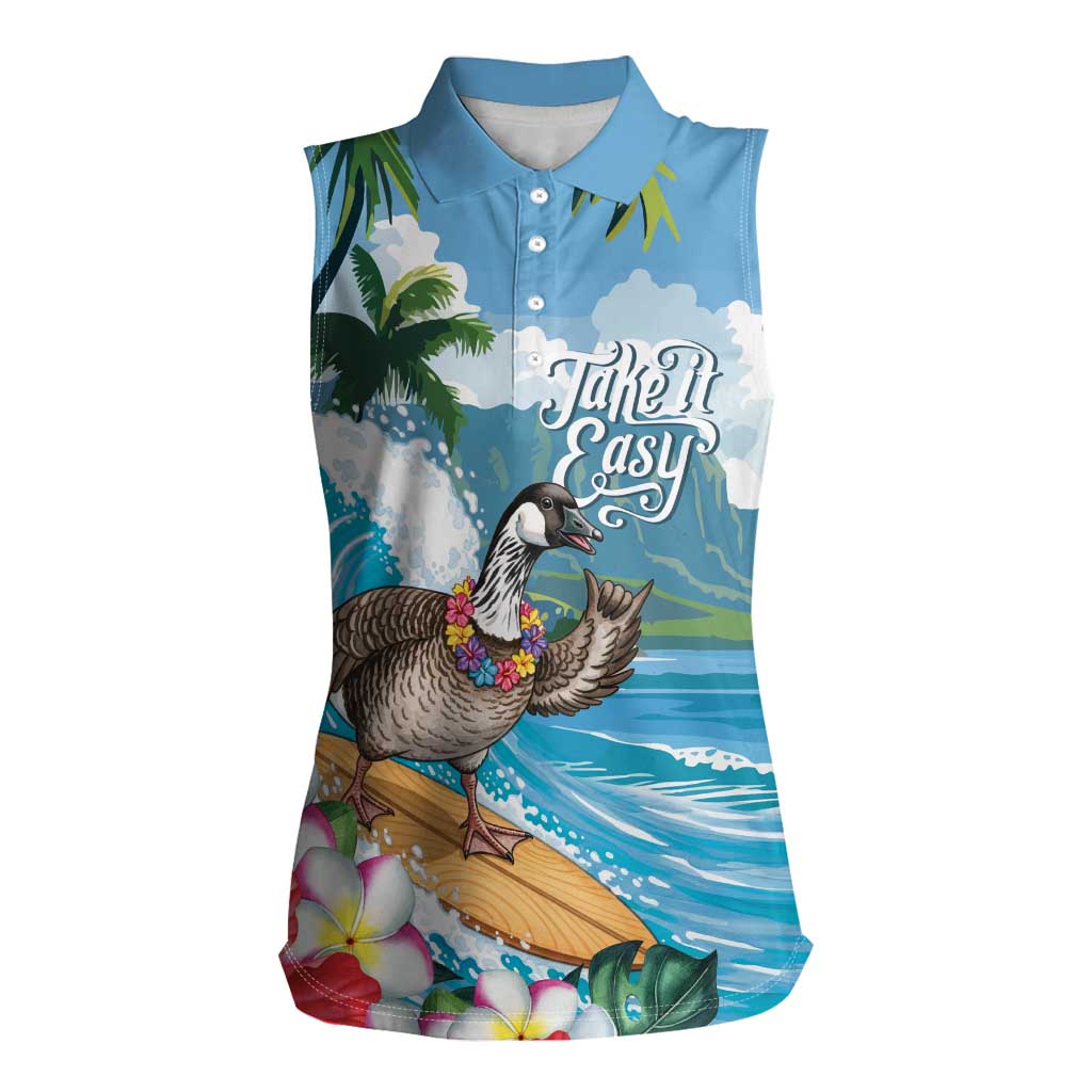 Aloha Hawaii Shaka Nene Goose Women Sleeveless Polo Shirt Surfing Take It Easy - Polynesian Pride