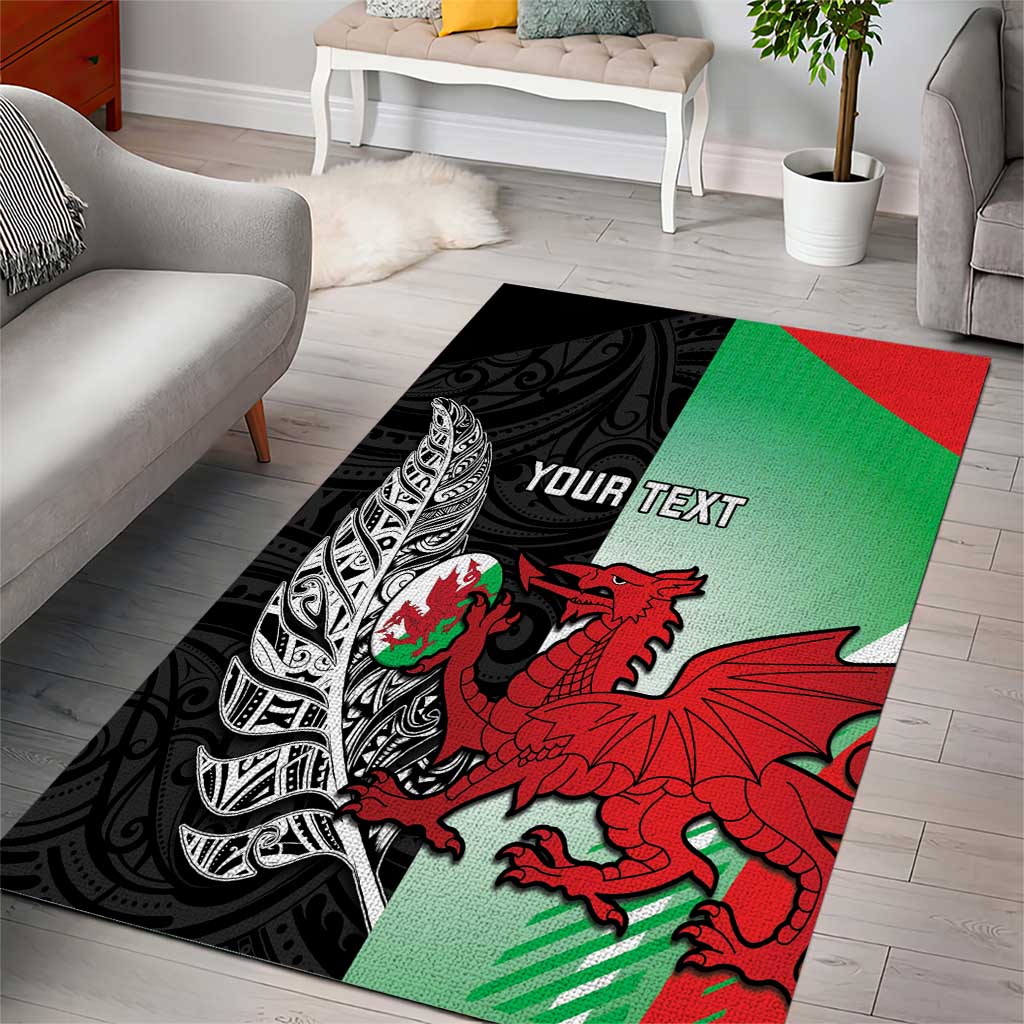 New Zealand and Wales Rugby Custom Area Rug Aotearoa All Black Combine Welsh Dragon LT14 - Polynesian Pride