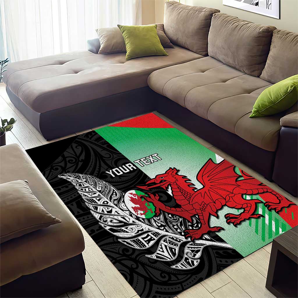 New Zealand and Wales Rugby Custom Area Rug Aotearoa All Black Combine Welsh Dragon LT14 - Polynesian Pride