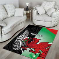 New Zealand and Wales Rugby Custom Area Rug Aotearoa All Black Combine Welsh Dragon LT14 - Polynesian Pride