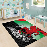 New Zealand and Wales Rugby Custom Area Rug Aotearoa All Black Combine Welsh Dragon LT14 - Polynesian Pride
