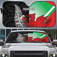 New Zealand and Wales Rugby Custom Auto Sun Shade Aotearoa All Black Combine Welsh Dragon - Polynesian Pride