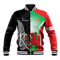 New Zealand and Wales Rugby Custom Baseball Jacket Aotearoa All Black Combine Welsh Dragon - Polynesian Pride