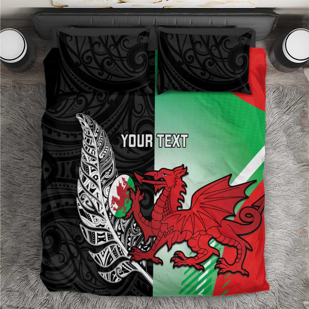 New Zealand and Wales Rugby Custom Bedding Set Aotearoa All Black Combine Welsh Dragon - Polynesian Pride