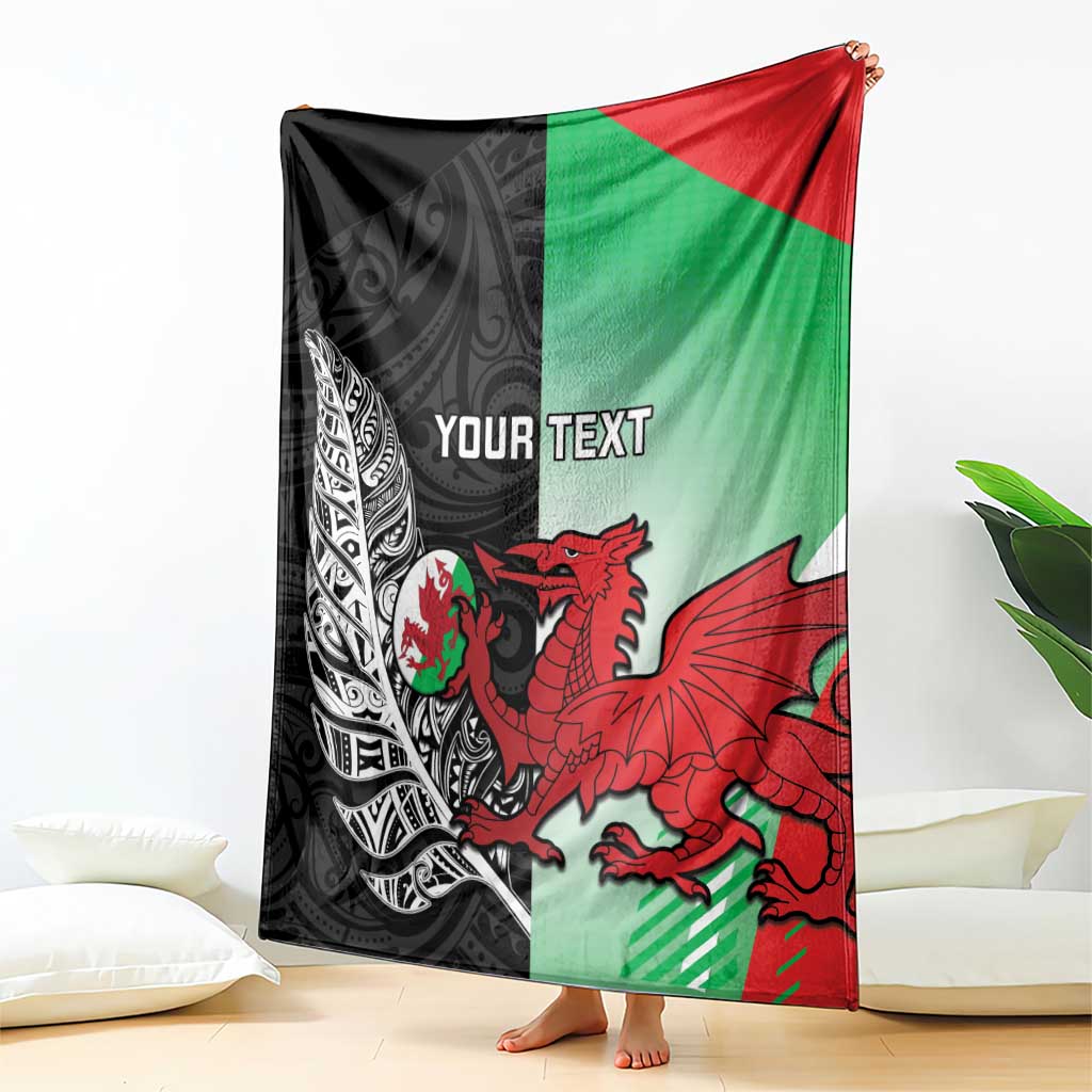 New Zealand and Wales Rugby Custom Blanket Aotearoa All Black Combine Welsh Dragon - Polynesian Pride