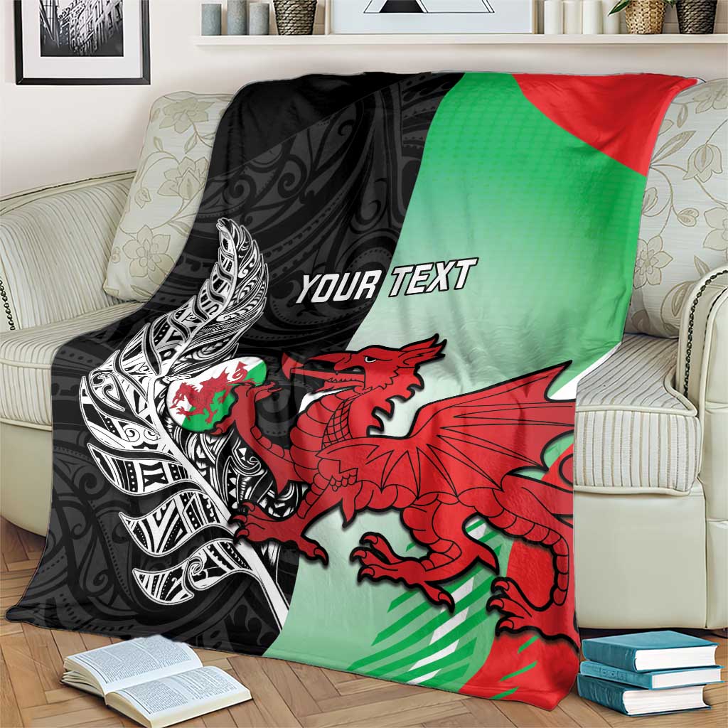 New Zealand and Wales Rugby Custom Blanket Aotearoa All Black Combine Welsh Dragon - Polynesian Pride
