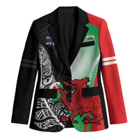 New Zealand and Wales Rugby Custom Blazer Aotearoa All Black Combine Welsh Dragon LT14 Unisex Black - Polynesian Pride