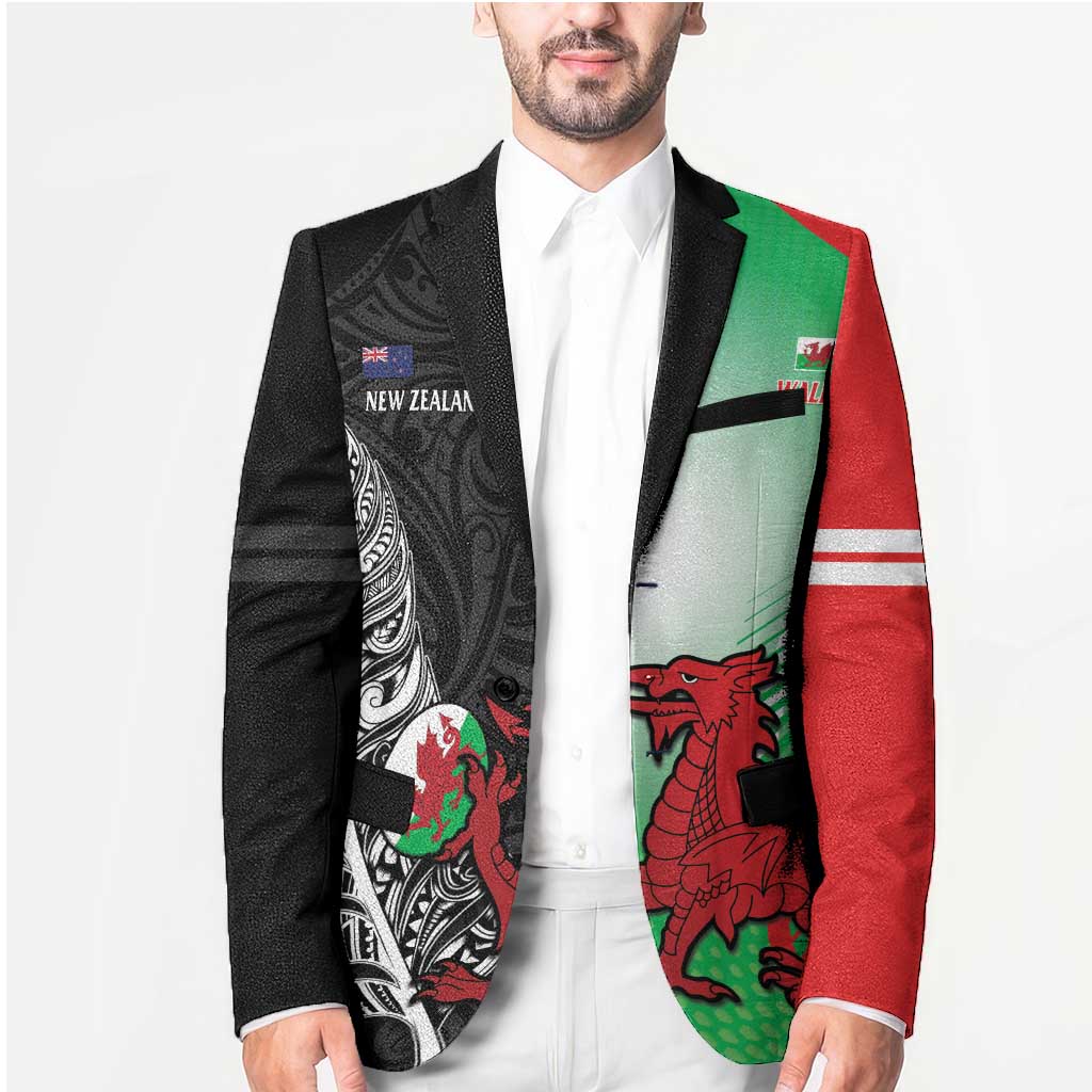 New Zealand and Wales Rugby Custom Blazer Aotearoa All Black Combine Welsh Dragon LT14 - Polynesian Pride