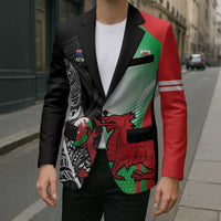 New Zealand and Wales Rugby Custom Blazer Aotearoa All Black Combine Welsh Dragon LT14 - Polynesian Pride