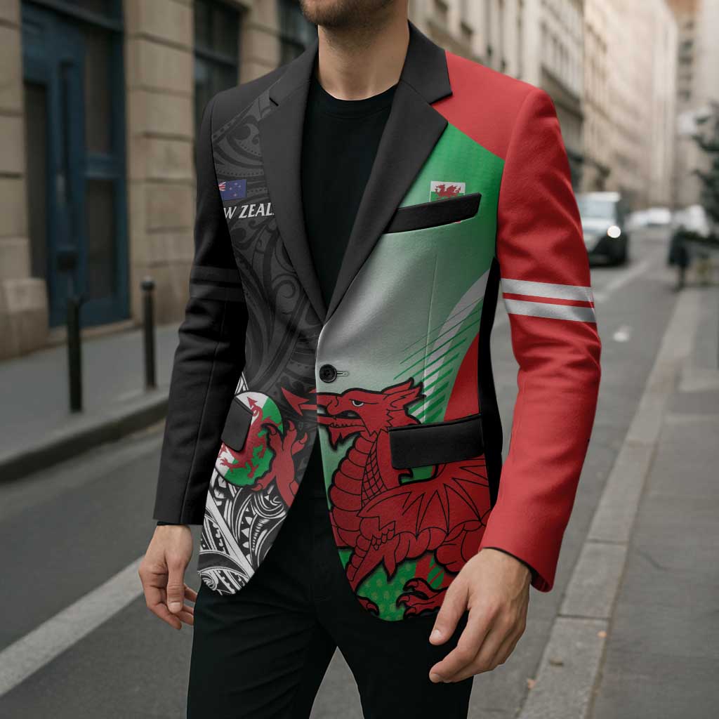 New Zealand and Wales Rugby Custom Blazer Aotearoa All Black Combine Welsh Dragon LT14 - Polynesian Pride