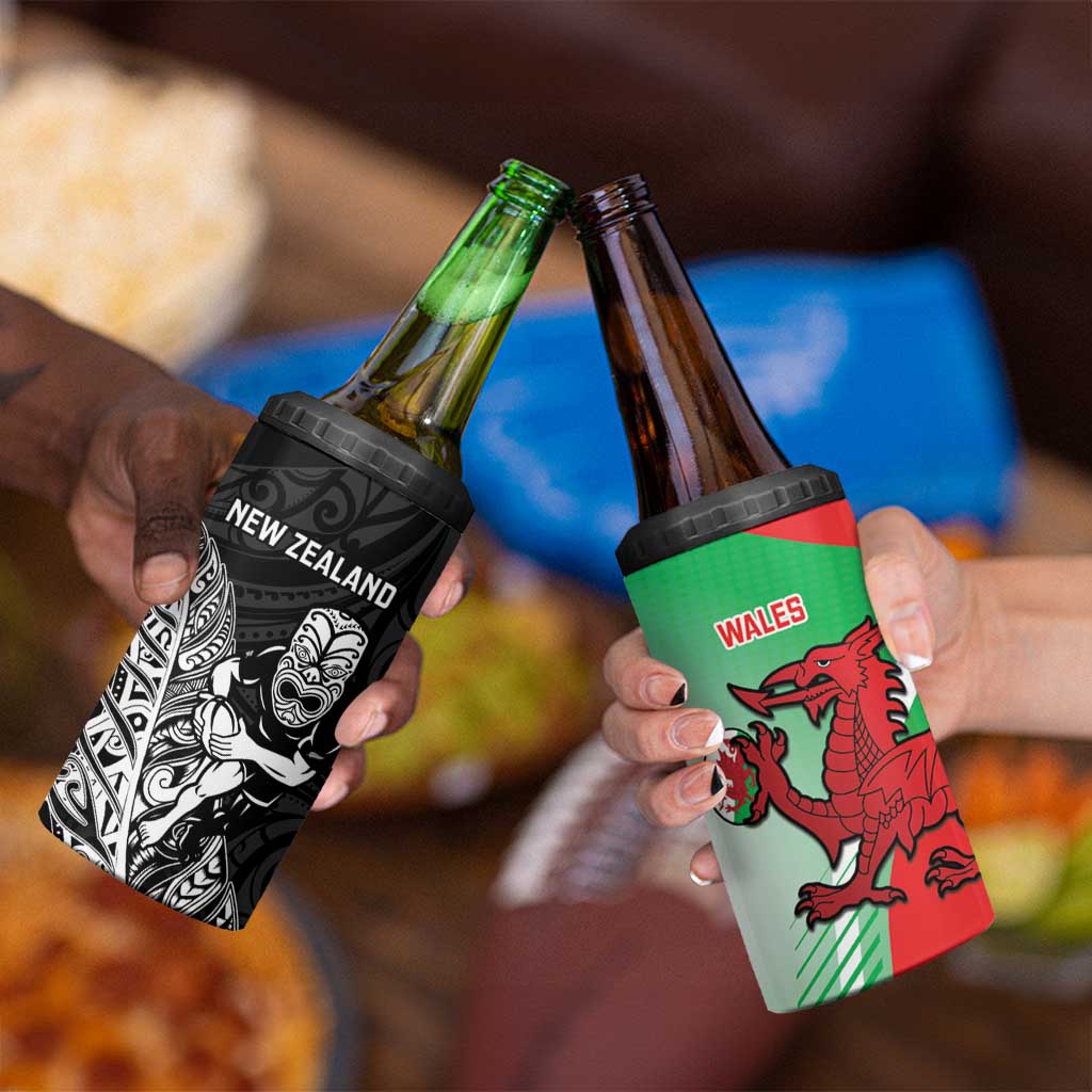 New Zealand and Wales Rugby Custom 4 in 1 Can Cooler Tumbler Aotearoa All Black Combine Welsh Dragon - Polynesian Pride
