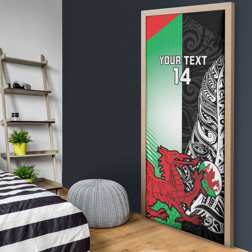 New Zealand and Wales Rugby Custom Door Cover Aotearoa All Black Combine Welsh Dragon - Polynesian Pride