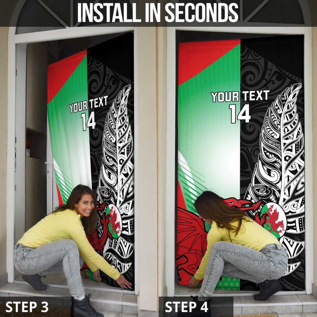 New Zealand and Wales Rugby Custom Door Cover Aotearoa All Black Combine Welsh Dragon - Polynesian Pride
