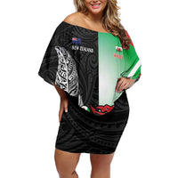 New Zealand and Wales Rugby Custom Family Matching Off Shoulder Short Dress and Hawaiian Shirt Aotearoa All Black Combine Welsh Dragon - Polynesian Pride