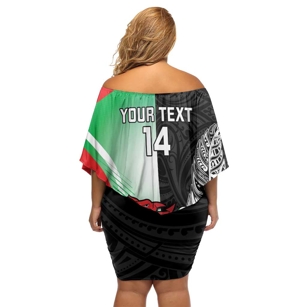New Zealand and Wales Rugby Custom Family Matching Off Shoulder Short Dress and Hawaiian Shirt Aotearoa All Black Combine Welsh Dragon - Polynesian Pride