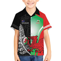 New Zealand and Wales Rugby Custom Family Matching Off Shoulder Short Dress and Hawaiian Shirt Aotearoa All Black Combine Welsh Dragon - Polynesian Pride