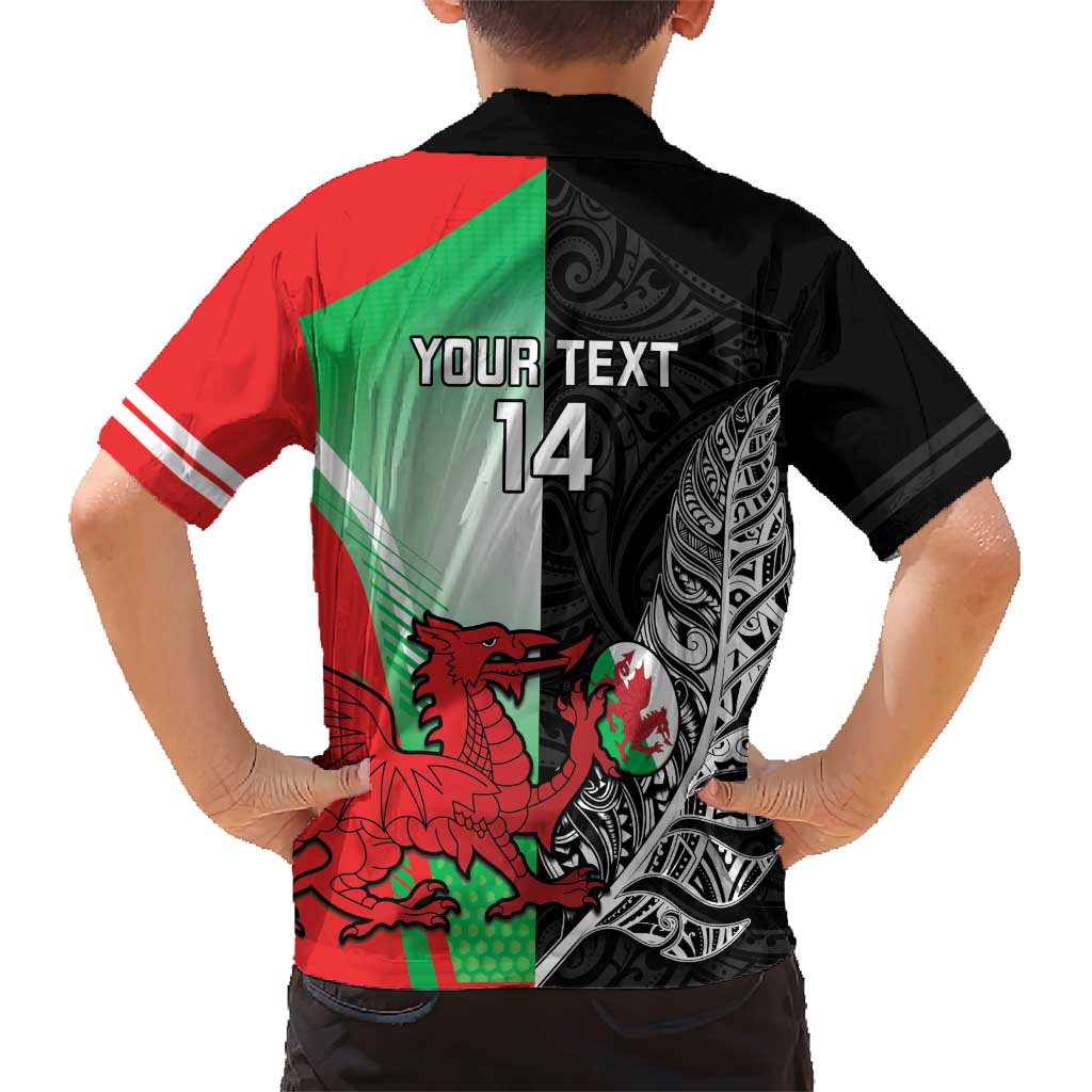 New Zealand and Wales Rugby Custom Family Matching Short Sleeve Bodycon Dress and Hawaiian Shirt Aotearoa All Black Combine Welsh Dragon - Polynesian Pride