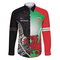 New Zealand and Wales Rugby Custom Family Matching Short Sleeve Bodycon Dress and Hawaiian Shirt Aotearoa All Black Combine Welsh Dragon - Polynesian Pride