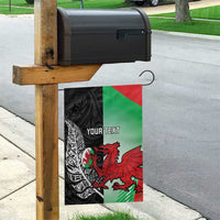 New Zealand and Wales Rugby Custom Garden Flag Aotearoa All Black Combine Welsh Dragon - Polynesian Pride