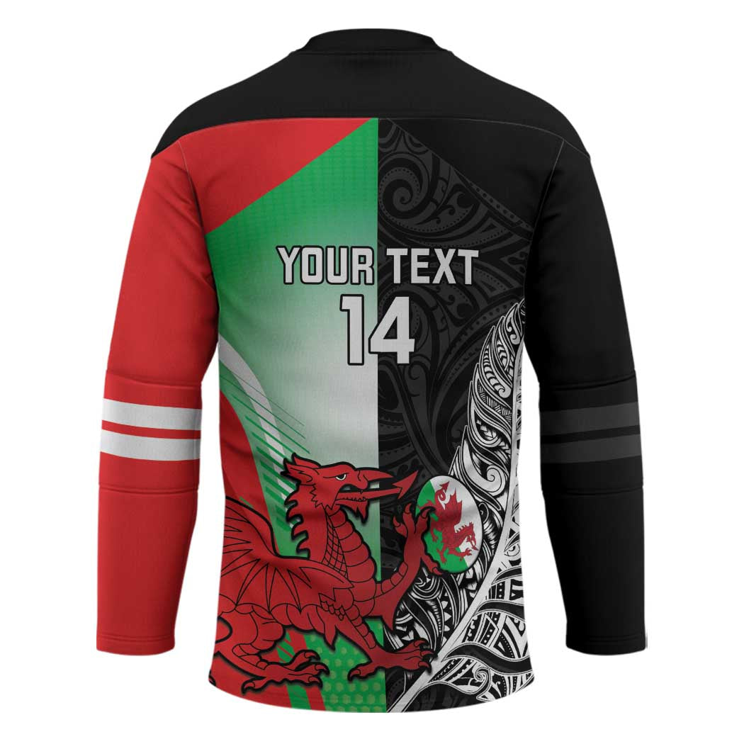 New Zealand and Wales Rugby Custom Hockey Jersey Aotearoa All Black Combine Welsh Dragon LT14 - Polynesian Pride
