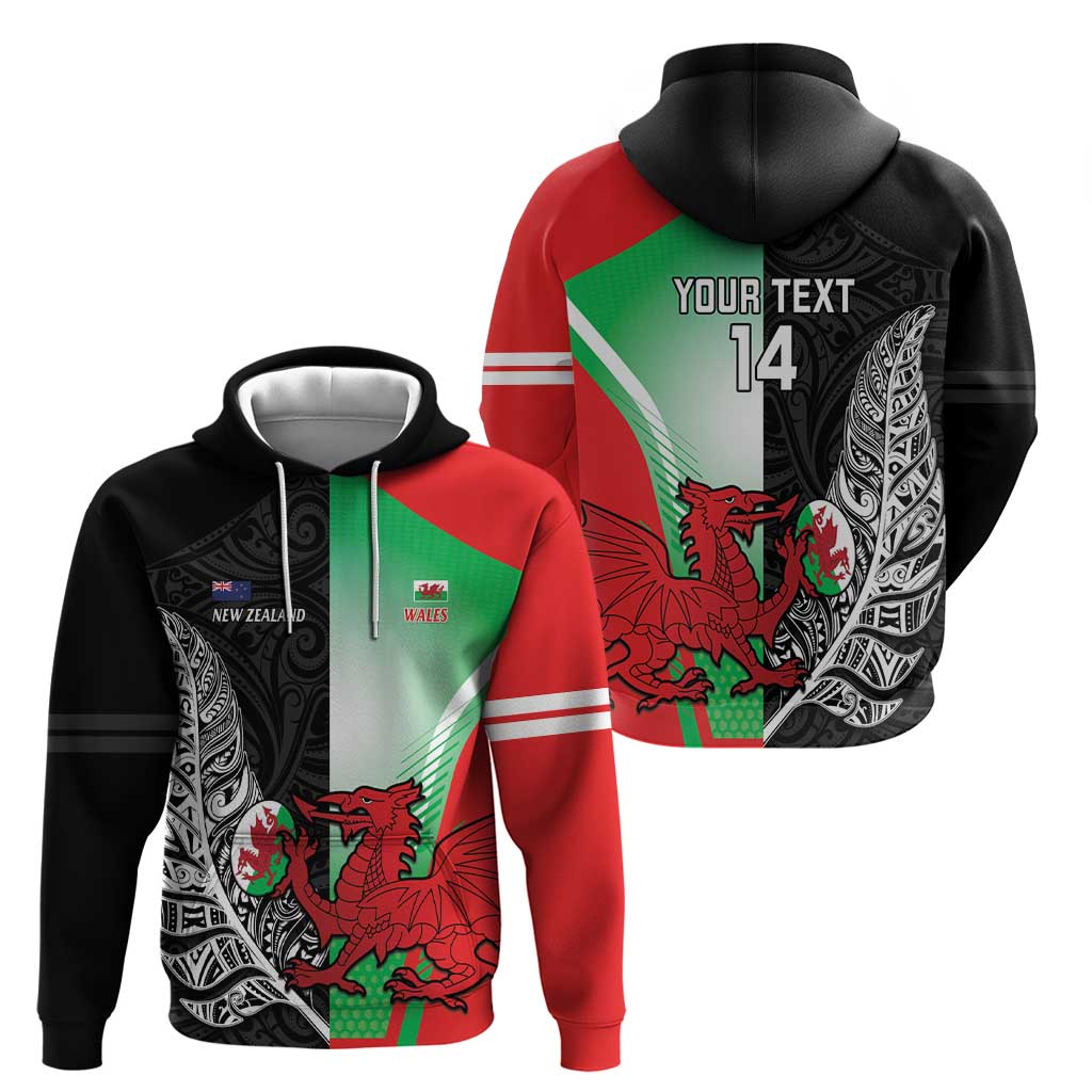 New Zealand and Wales Rugby Custom Hoodie Aotearoa All Black Combine Welsh Dragon - Polynesian Pride