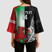 New Zealand and Wales Rugby Custom Kimono Sleeve Blouse Aotearoa All Black Combine Welsh Dragon - Polynesian Pride