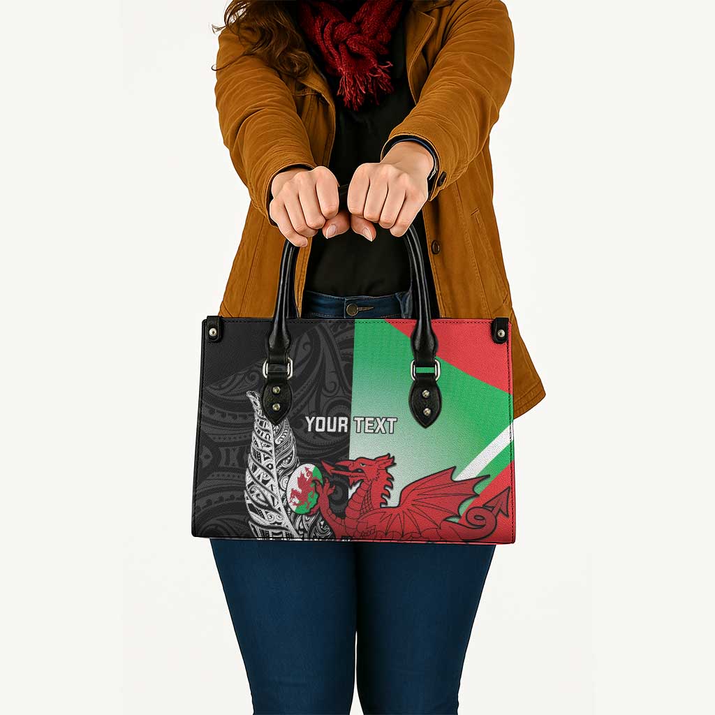 New Zealand and Wales Rugby Custom Leather Bag Aotearoa All Black Combine Welsh Dragon - Polynesian Pride