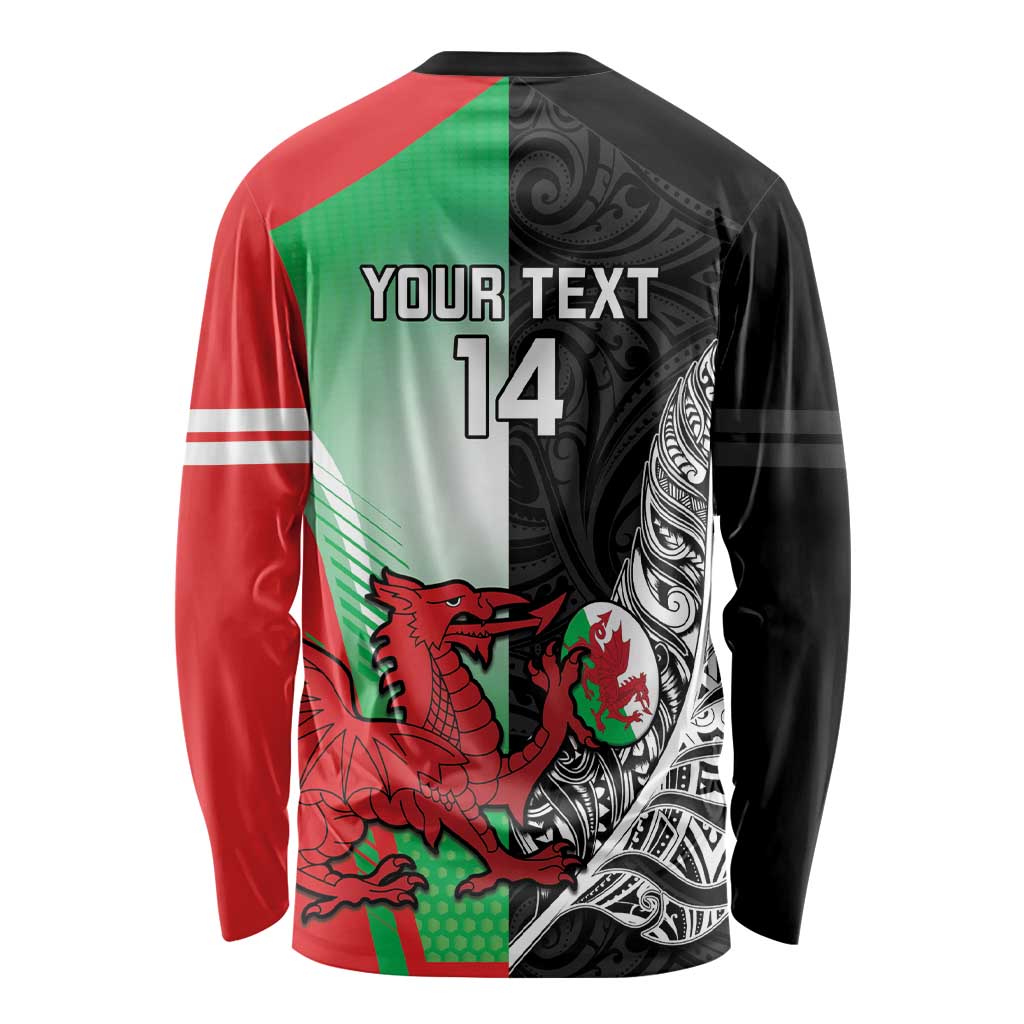 New Zealand and Wales Rugby Custom Long Sleeve Shirt Aotearoa All Black Combine Welsh Dragon - Polynesian Pride
