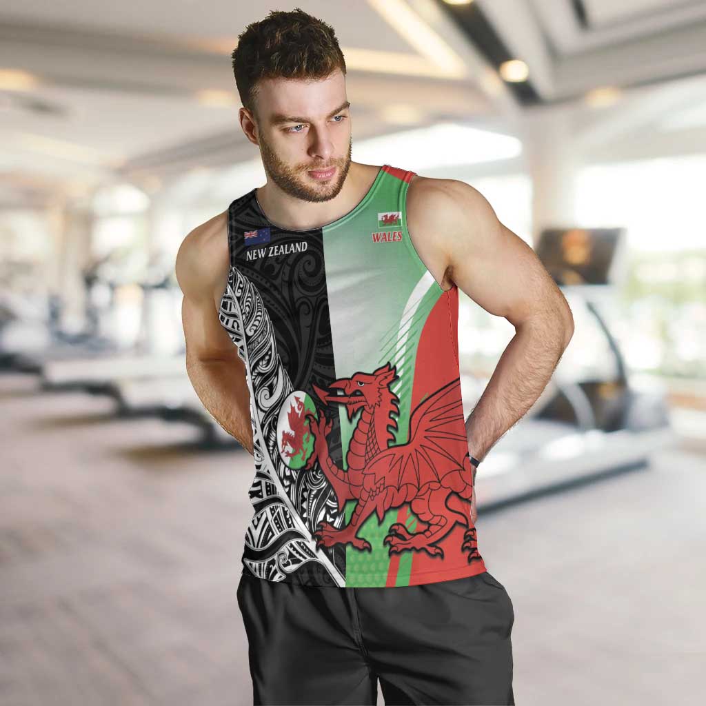 New Zealand and Wales Rugby Custom Men Tank Top Aotearoa All Black Combine Welsh Dragon - Polynesian Pride