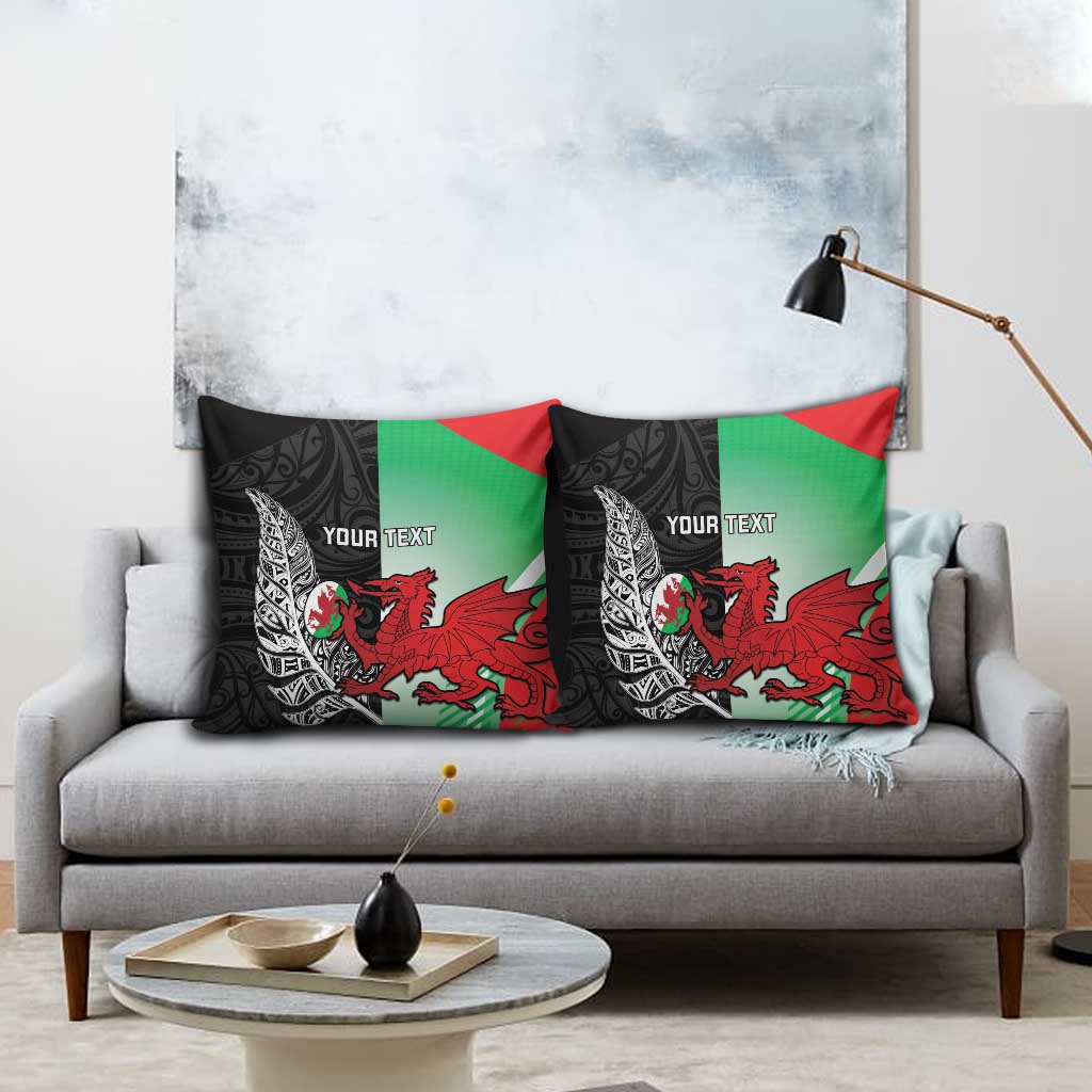 New Zealand and Wales Rugby Custom Pillow Cover Aotearoa All Black Combine Welsh Dragon - Polynesian Pride