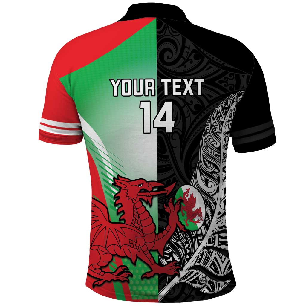 New Zealand and Wales Rugby Custom Polo Shirt Aotearoa All Black Combine Welsh Dragon LT14 - Polynesian Pride