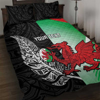 New Zealand and Wales Rugby Custom Quilt Bed Set Aotearoa All Black Combine Welsh Dragon - Polynesian Pride