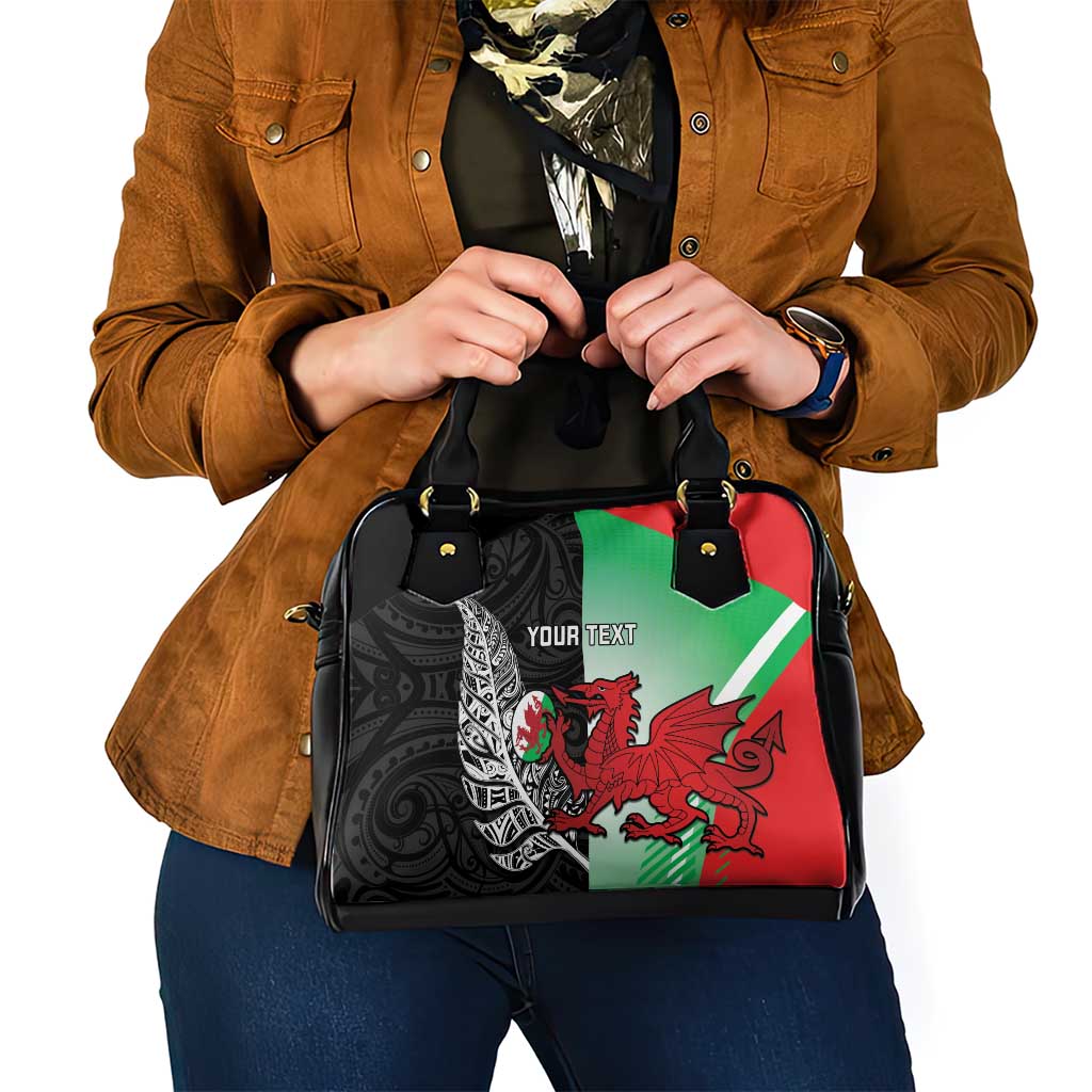 New Zealand and Wales Rugby Custom Shoulder Handbag Aotearoa All Black Combine Welsh Dragon - Polynesian Pride