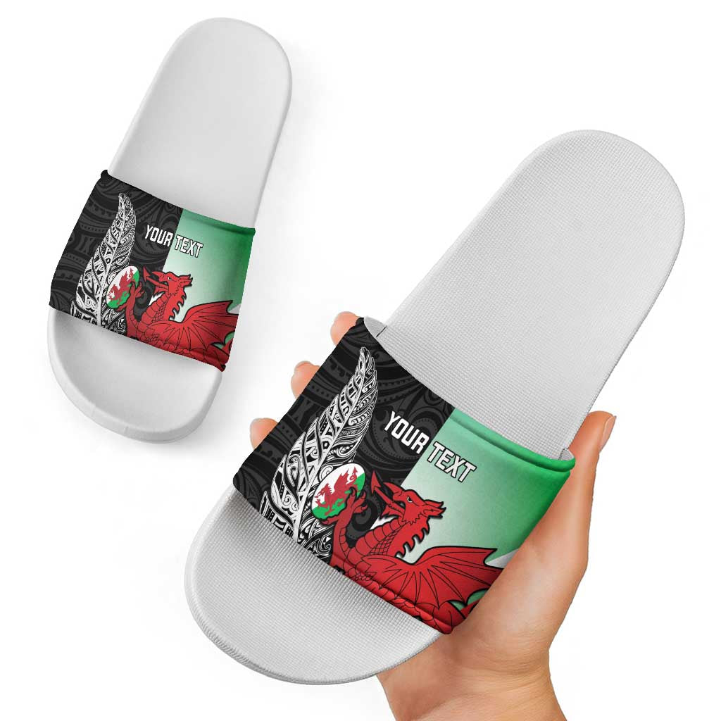 New Zealand and Wales Rugby Custom Slide Sandals Aotearoa All Black Combine Welsh Dragon LT14 - Polynesian Pride