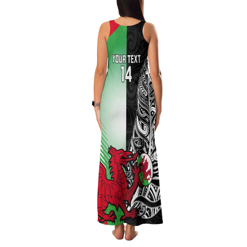 New Zealand and Wales Rugby Custom Tank Maxi Dress Aotearoa All Black Combine Welsh Dragon - Polynesian Pride