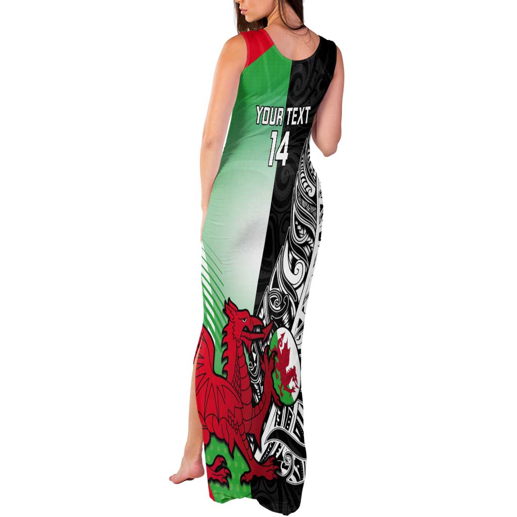 New Zealand and Wales Rugby Custom Tank Maxi Dress Aotearoa All Black Combine Welsh Dragon - Polynesian Pride