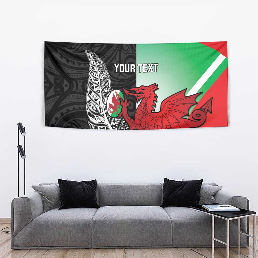 New Zealand and Wales Rugby Custom Tapestry Aotearoa All Black Combine Welsh Dragon LT14 - Polynesian Pride