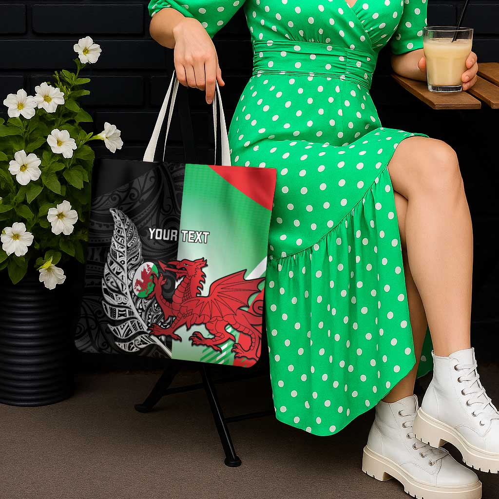 New Zealand and Wales Rugby Custom Tote Bag Aotearoa All Black Combine Welsh Dragon - Polynesian Pride